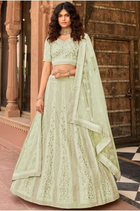 Pista Embroidered Organza Wedding Lehenga Choli LC4674