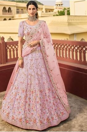 Purple Embroidered Organza Wedding Lehenga Choli LC4676