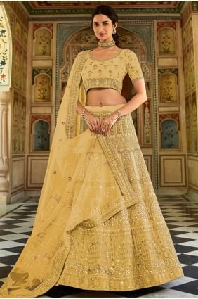 Wedding Lehenga Choli Embroidered in Yellow Organza LC4678