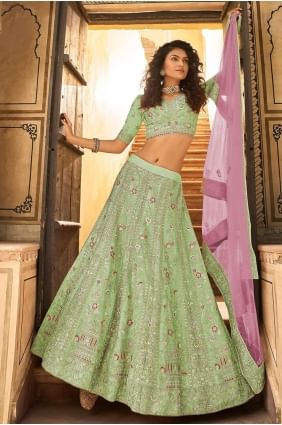 Organza Wedding Lehenga Choli in Pista with Embroidered LC4688