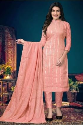 Embroidered Chanderi Eid Salwar Kameez in Peach SK14404
