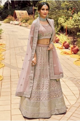 Organza Party Lehenga Choli in Fawn with Embroidered LC4695