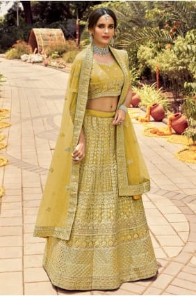Organza Embroidered Golden Party Lehenga Choli with Dupatta LC4696