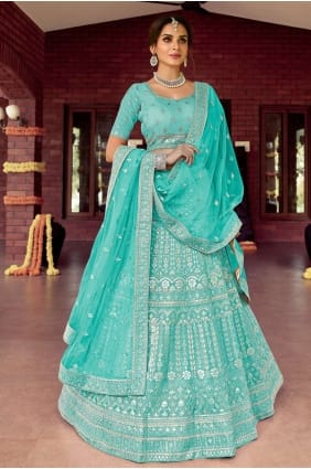Organza Party Lehenga Choli with Embroidered in Turquoise LC4700