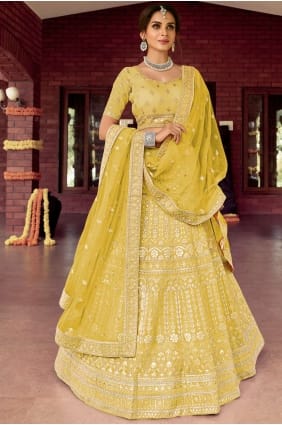 Organza Embroidered Ocher Party Lehenga Choli with Dupatta LC4701