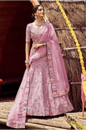 Crepe,satin and silk Purple Wedding Lehenga Choli in Embroidered LC4707