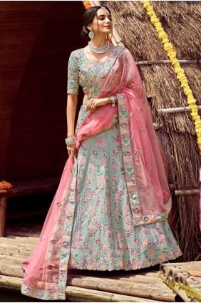 Wedding Lehenga Choli in Pista Crepe,satin and silk with Embroidered LC4709