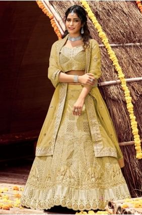 Embroidered Velvet Wedding Lehenga Choli in Yellow LC4710