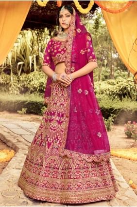 Embroidered Wedding Lehenga Choli in Pink Raw silk LC4720