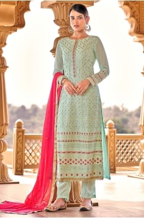 Blue Embroidered eid pakistani salwar kameez in Georgette,viscose and bemberg SK14451