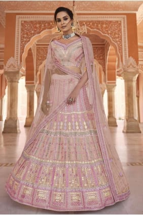 Embroidered Party Lehenga Choli in Peach Organza LC4779