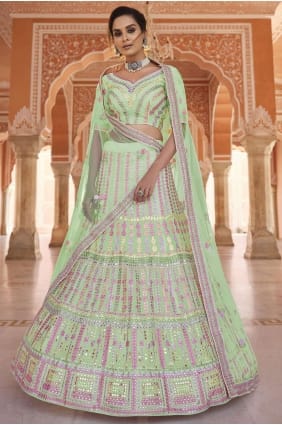 Party Lehenga Choli in Pista Organza with Embroidered LC4781