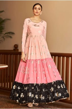 Peach Georgette Gown Dress GW0254