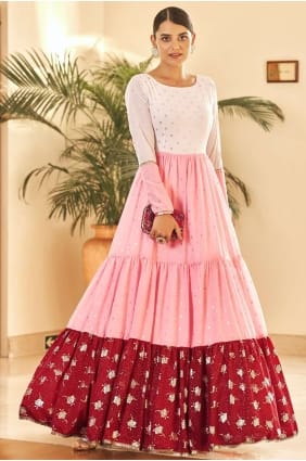 Peach Georgette Gown Dress GW0257