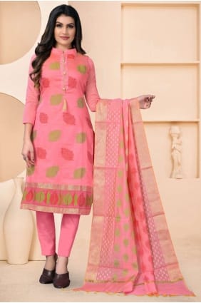 Banarsi jacquard Pink Salwar Kameez in Weaving SK14502