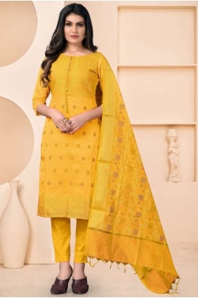 Banarsi jacquard Yellow Salwar Kameez in Weaving SK14507