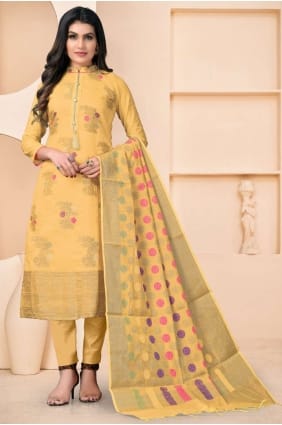 Weaving Salwar Kameez in Peach Banarsi jacquard SK14512