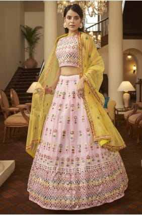 Georgette Embroidered Pink Party Lehenga Choli with Dupatta LC4881
