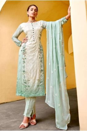 Viscose and chinon chiffon Eid Salwar Kameez in Pista with Digital print SK14536