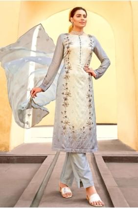 Eid Salwar Kameez in Grey Viscose and chinon chiffon with Digital print SK14537