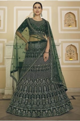Soft net Green Party Embroidered Lehenga Choli with Dupatta LC5402