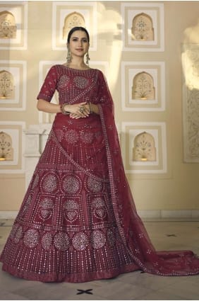 Soft net Party Lehenga Choli in Maroon Embroidered with Dupatta LC5403