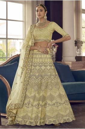 Lime yellow Crepe Embroidered Party Lehenga Choli with Dupatta LC5409