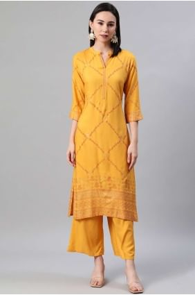 Mustard Rayon Kurti KTI1085