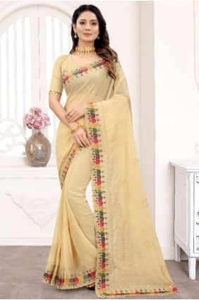 Chiku Embroidered Saree in Georgette SR21909