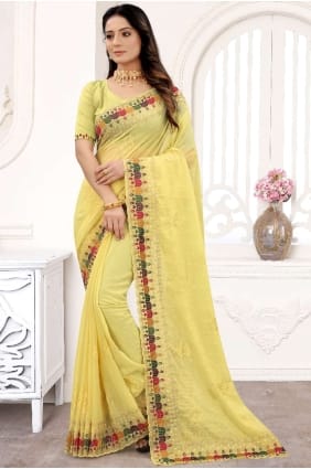 Saree in Georgette with Yellow Embroidered SR21910