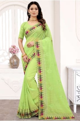 Georgette Saree in Pista with Embroidered SR21914