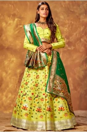 Silk Weaving Yellow,green Party Lehenga Choli with Dupatta LC5446