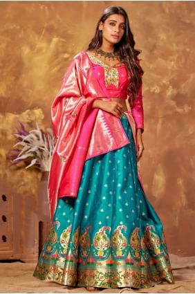 Turquoise Weaving Party Lehenga Choli in Silk LC5450