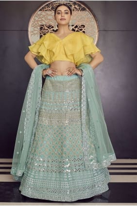Organza Party Lehenga Choli in Turquoise with Embroidered LC5459