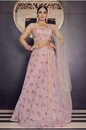 Printed Georgette Party Lehenga Choli in Baby pink LC5460