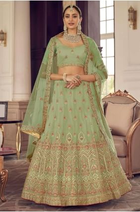 Organza Party Lehenga Choli in Pista with Embroidered LC5480