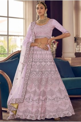 Embroidered Party Lehenga Choli in Pink Crepe LC5482