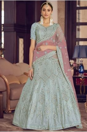Turquoise Party Lehenga Choli in Crepe with Embroidered LC5485