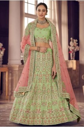 Embroidered Party Lehenga Choli in Pista Organza LC5487