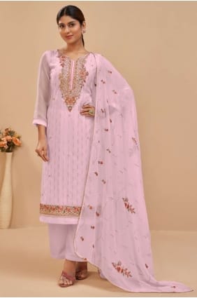 Georgette Pink Palazzo Suit in Embroidered PZ3051