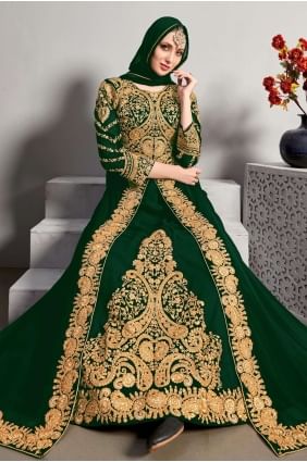 Georgette Embroidered Green Anarkali Suit with Dupatta AS3196