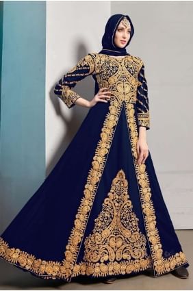 Blue Embroidered Georgette Anarkali Suit AS3197
