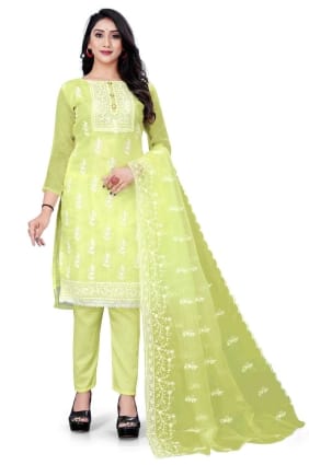 Organza Salwar Kameez in Pista with Embroidered SK14765