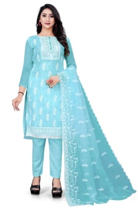 Sky blue Organza Embroidered Salwar Kameez with Dupatta SK14768