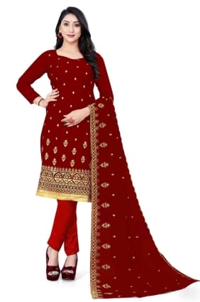 Embroidered Georgette Salwar Kameez in Maroon with Dupatta SK14772