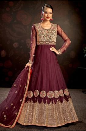 Net Anarkali Suit with Embroidered AS3220