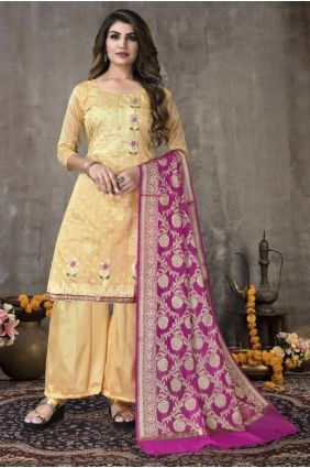 Chanderi Embroidered Orange Salwar Kameez with Dupatta SK14798