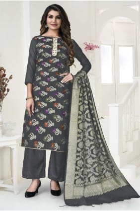 Grey Weaving Banarasi silk Salwar Kameez SK14840