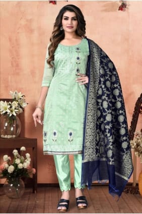 Sea green Salwar Kameez in Embroidered Chanderi SK14845