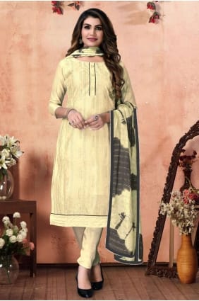 Chanderi Yellow Embroidered Salwar Kameez with Dupatta SK14857